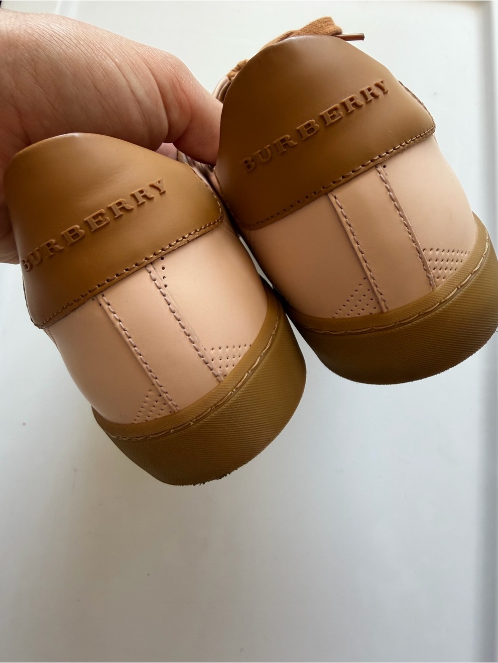 Burberry Leather Colorblock Pattern Sneakers Pink White Tan Brown 38 or 8 women - Picture 6 of 11